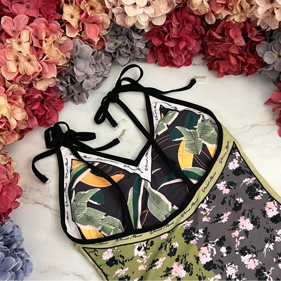 Boho Green & Black Floral Reversible Swimsuit with Shoulder Ties - Picture 11 of 16